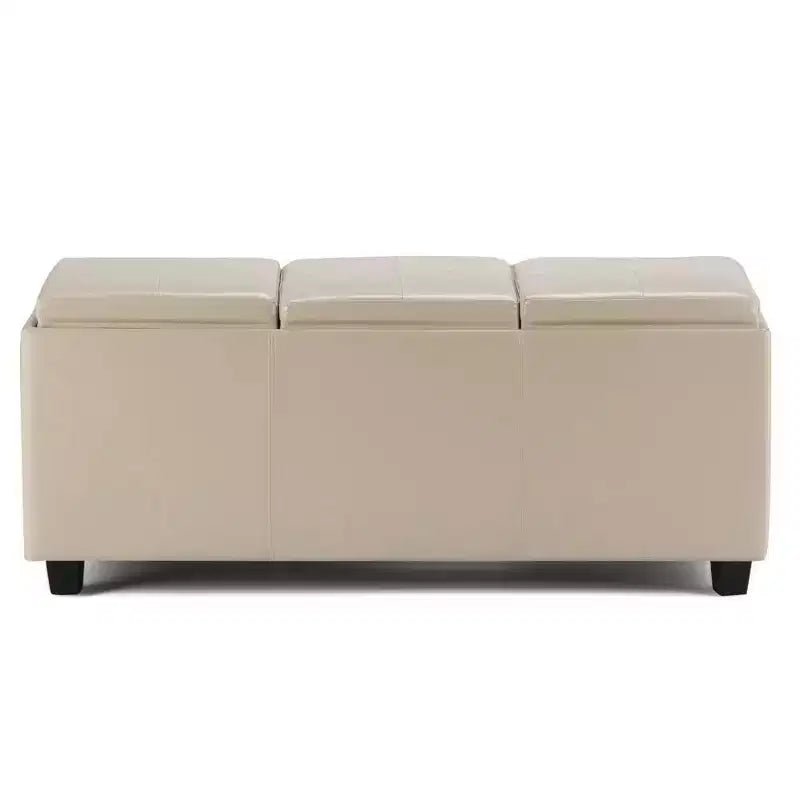 Red Faux Leather Rectangular Storage Ottoman with 3 Flip-Top Trays – Seats 1