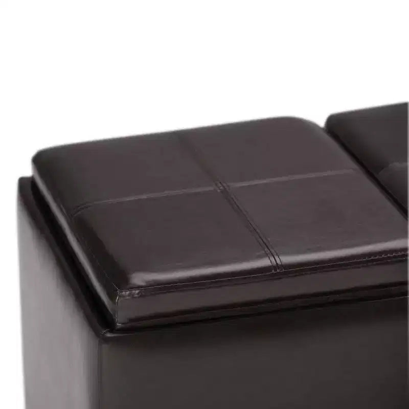 Red Faux Leather Rectangular Storage Ottoman with 3 Flip-Top Trays – Seats 1