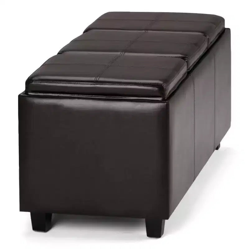 Red Faux Leather Rectangular Storage Ottoman with 3 Flip-Top Trays – Seats 1