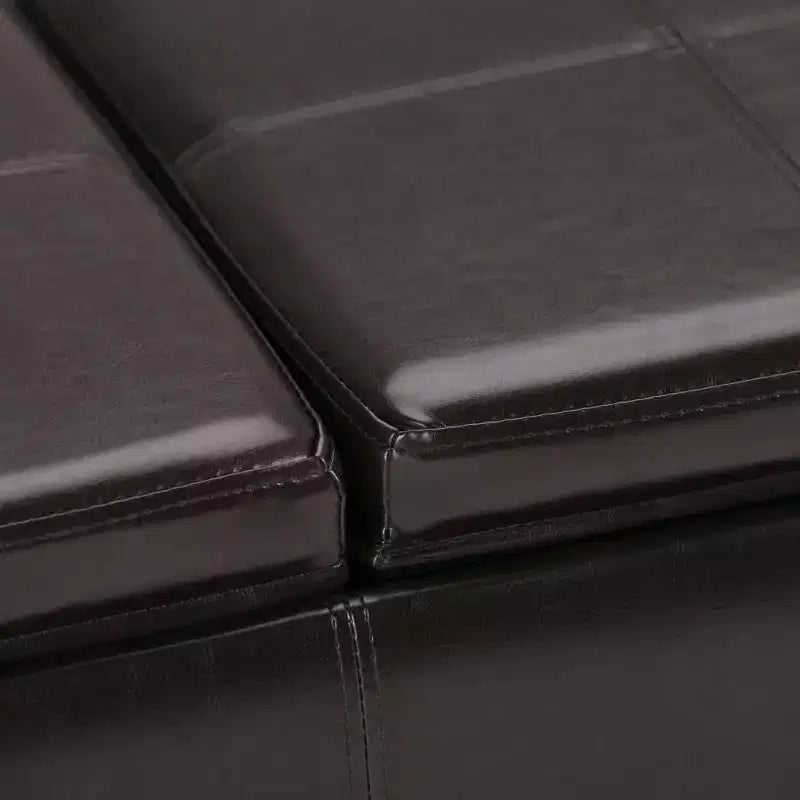 Red Faux Leather Rectangular Storage Ottoman with 3 Flip-Top Trays – Seats 1