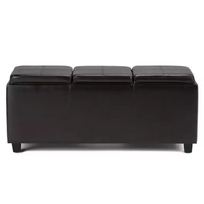 Red Faux Leather Rectangular Storage Ottoman with 3 Flip-Top Trays – Seats 1