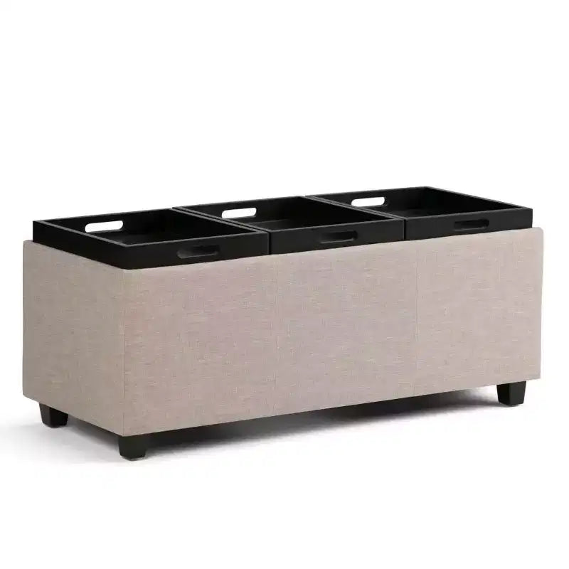 Red Faux Leather Rectangular Storage Ottoman with 3 Flip-Top Trays – Seats 1