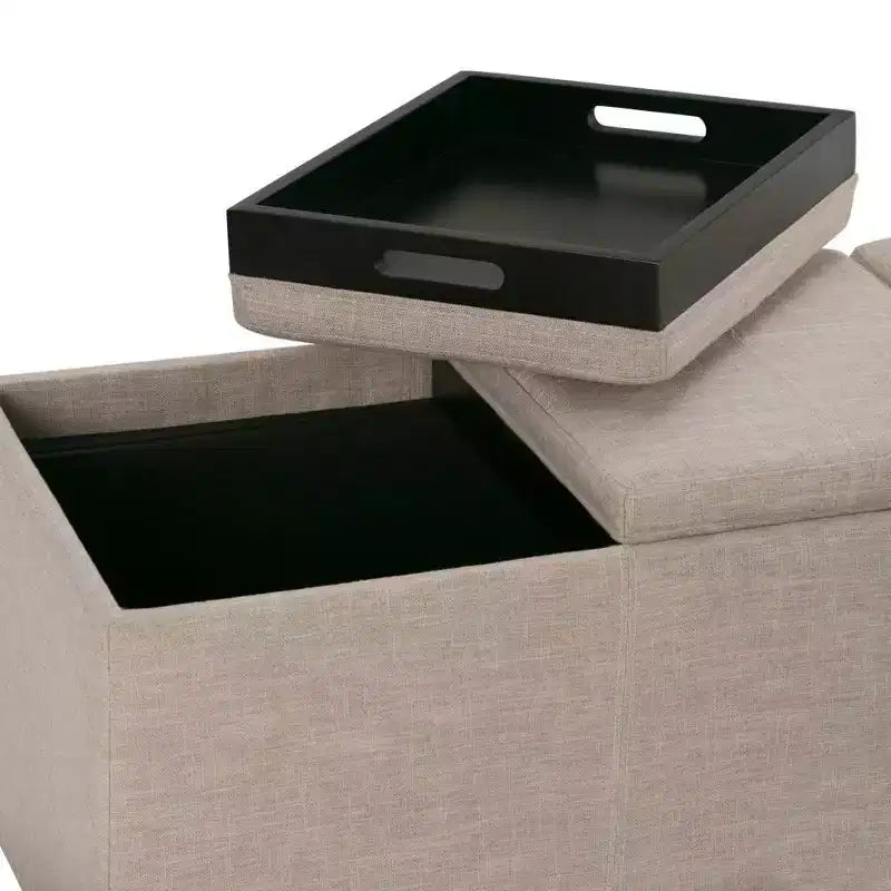 Red Faux Leather Rectangular Storage Ottoman with 3 Flip-Top Trays – Seats 1