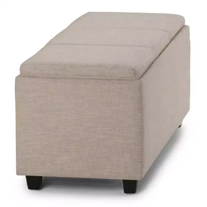 Red Faux Leather Rectangular Storage Ottoman with 3 Flip-Top Trays – Seats 1