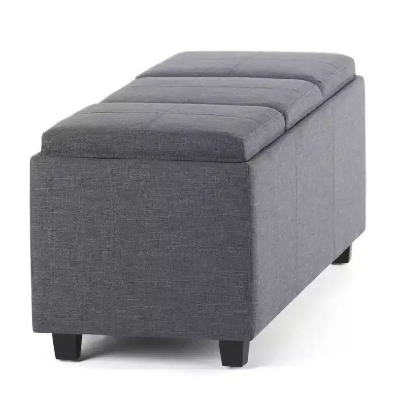 Red Faux Leather Rectangular Storage Ottoman with 3 Flip-Top Trays – Seats 1