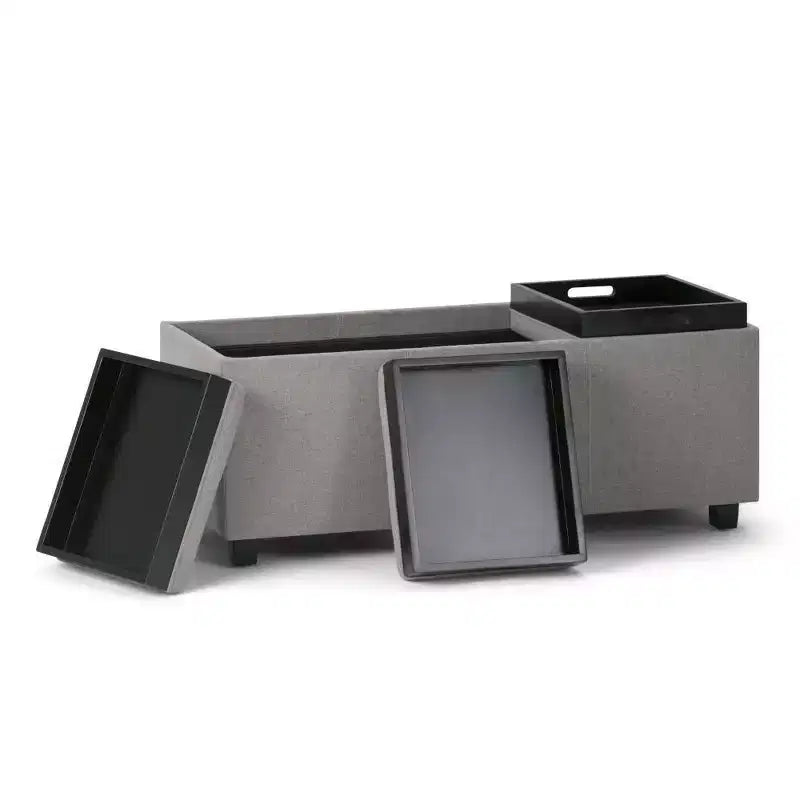 Red Faux Leather Rectangular Storage Ottoman with 3 Flip-Top Trays – Seats 1