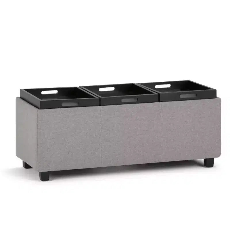 Red Faux Leather Rectangular Storage Ottoman with 3 Flip-Top Trays – Seats 1