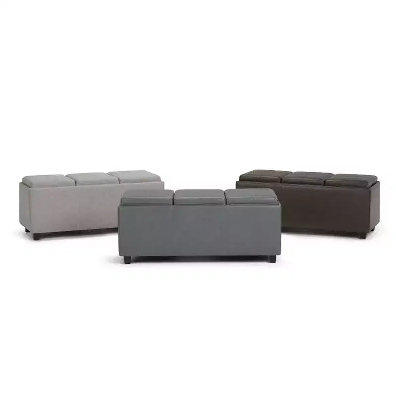 Red Faux Leather Rectangular Storage Ottoman with 3 Flip-Top Trays – Seats 1