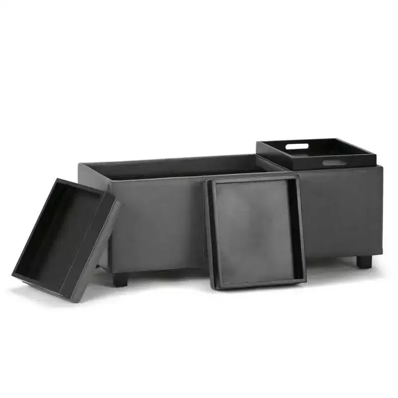 Red Faux Leather Rectangular Storage Ottoman with 3 Flip-Top Trays – Seats 1