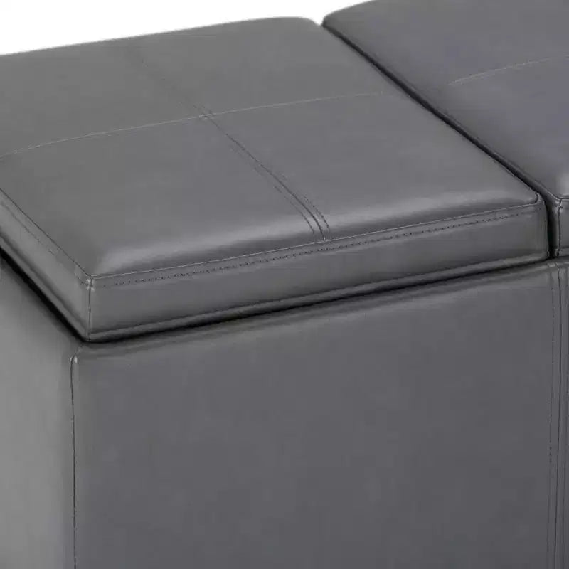 Red Faux Leather Rectangular Storage Ottoman with 3 Flip-Top Trays – Seats 1