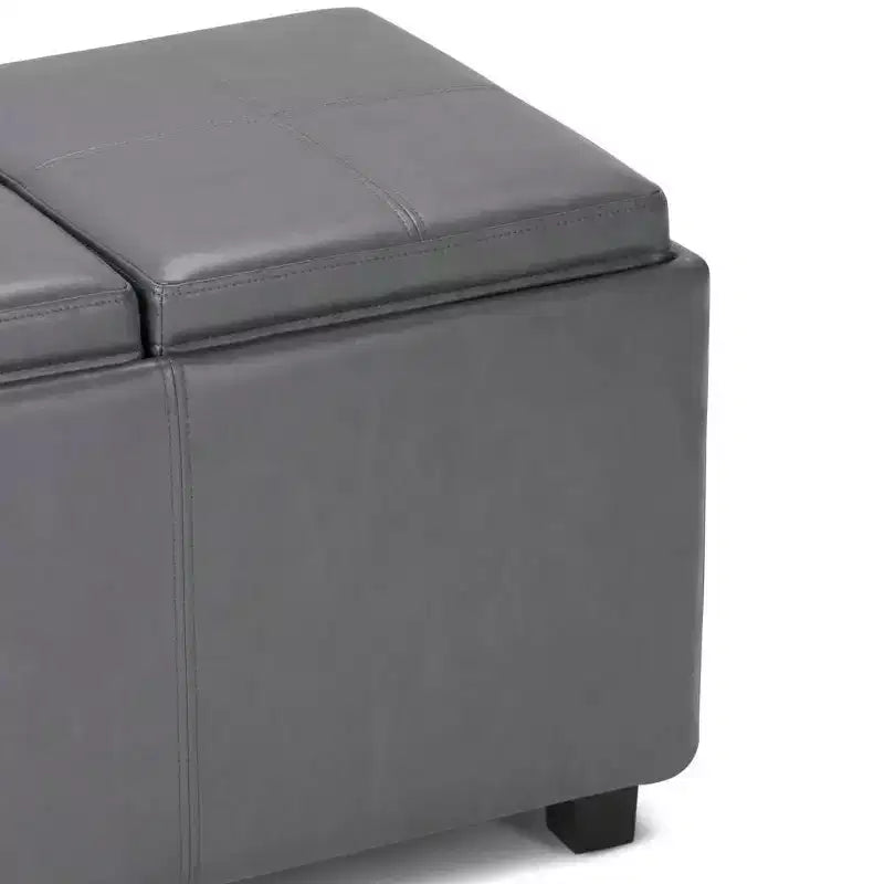 Red Faux Leather Rectangular Storage Ottoman with 3 Flip-Top Trays – Seats 1