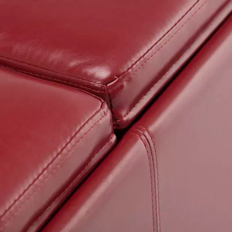 Red Faux Leather Rectangular Storage Ottoman with 3 Flip-Top Trays – Seats 1