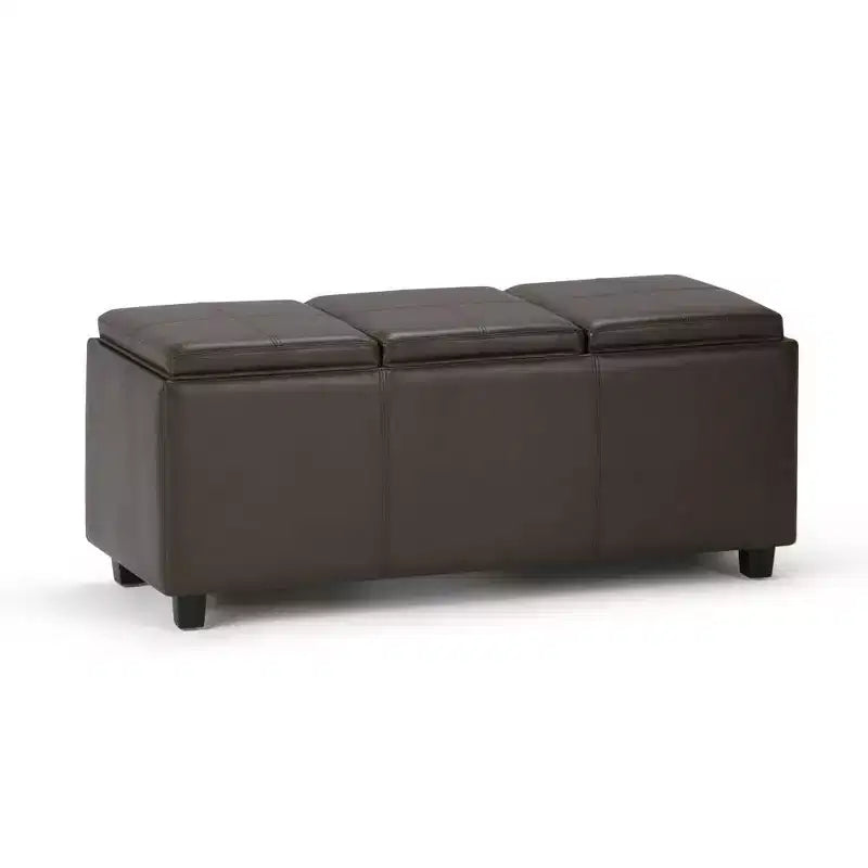 Red Faux Leather Rectangular Storage Ottoman with 3 Flip-Top Trays – Seats 1