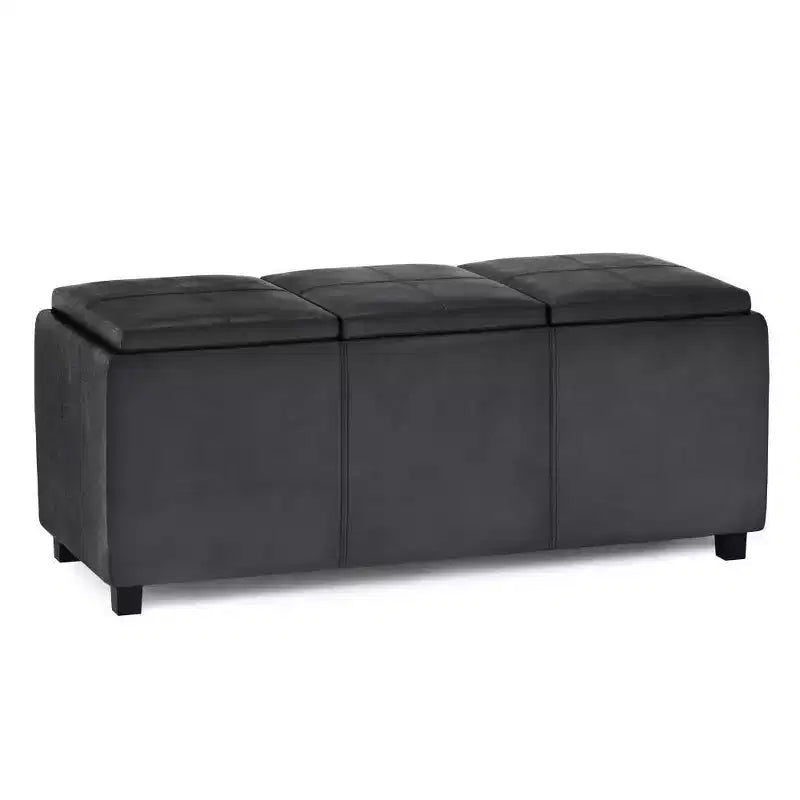 Red Faux Leather Rectangular Storage Ottoman with 3 Flip-Top Trays – Seats 1