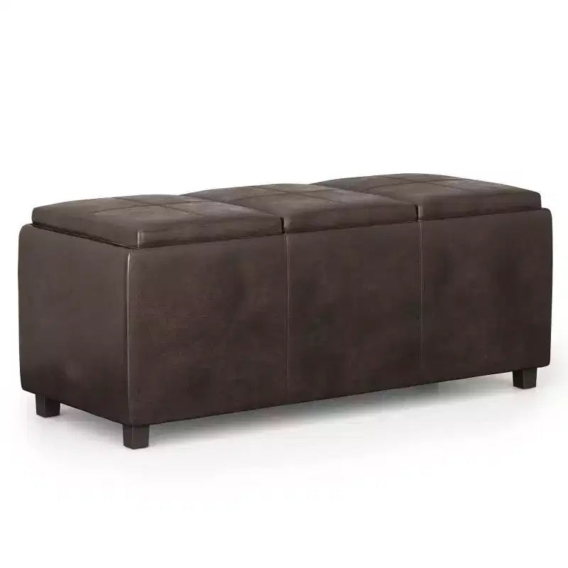Red Faux Leather Rectangular Storage Ottoman with 3 Flip-Top Trays – Seats 1