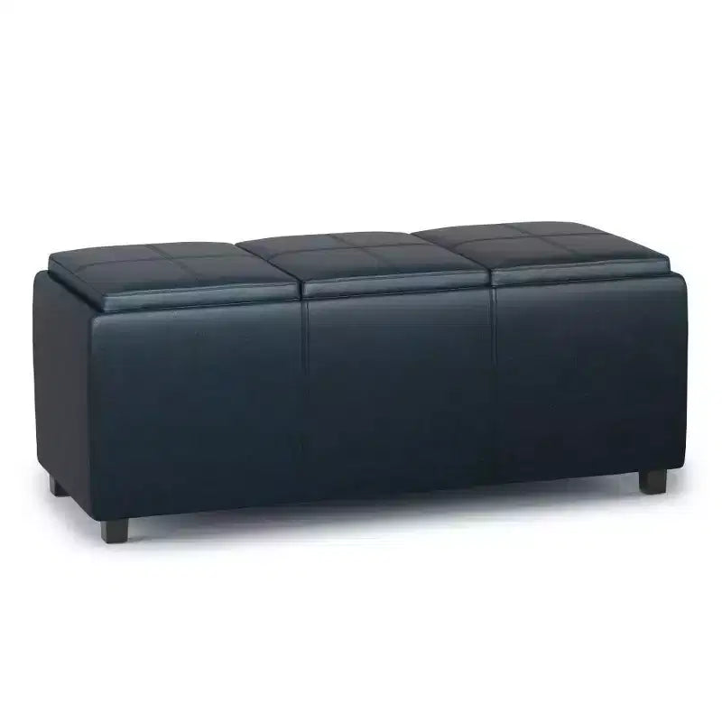 Red Faux Leather Rectangular Storage Ottoman with 3 Flip-Top Trays – Seats 1