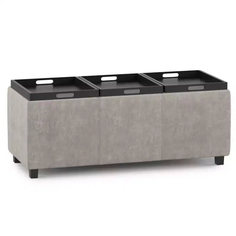 Red Faux Leather Rectangular Storage Ottoman with 3 Flip-Top Trays – Seats 1