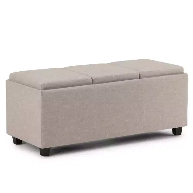 Red Faux Leather Rectangular Storage Ottoman with 3 Flip-Top Trays – Seats 1