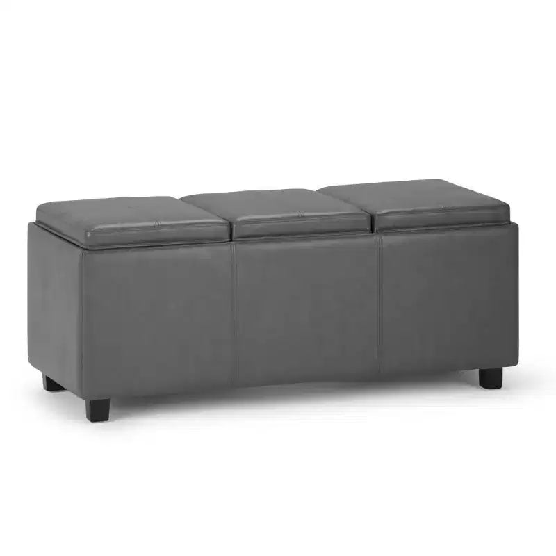Red Faux Leather Rectangular Storage Ottoman with 3 Flip-Top Trays – Seats 1