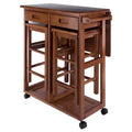 3pc Suzanne Space Saver Drop Leaf Dining Set Teak - Winsome: Compact, Storage Drawers & 2 Stools