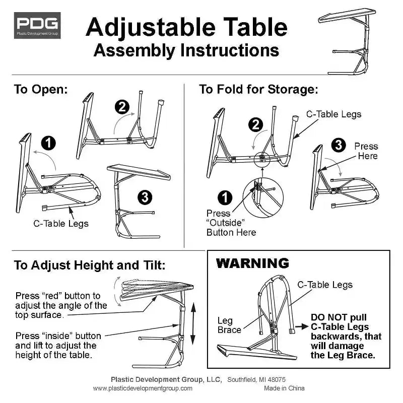 Black Adjustable Folding Tray Table, Single User