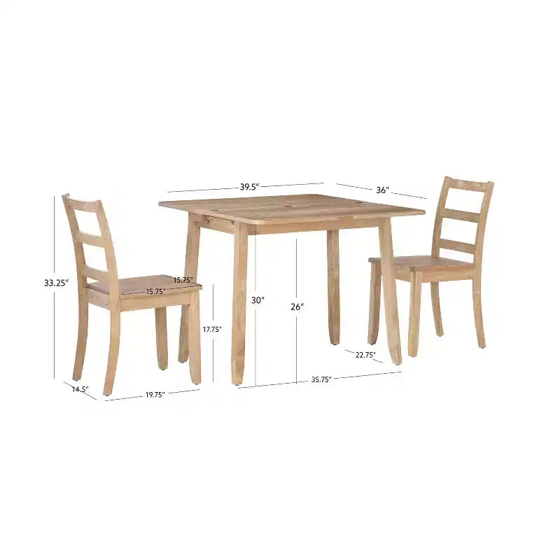 Ensemble de salle à manger pliant 3 pièces en bois massif Alberts avec rangement dissimulé – Linon : design compact et peu encombrant