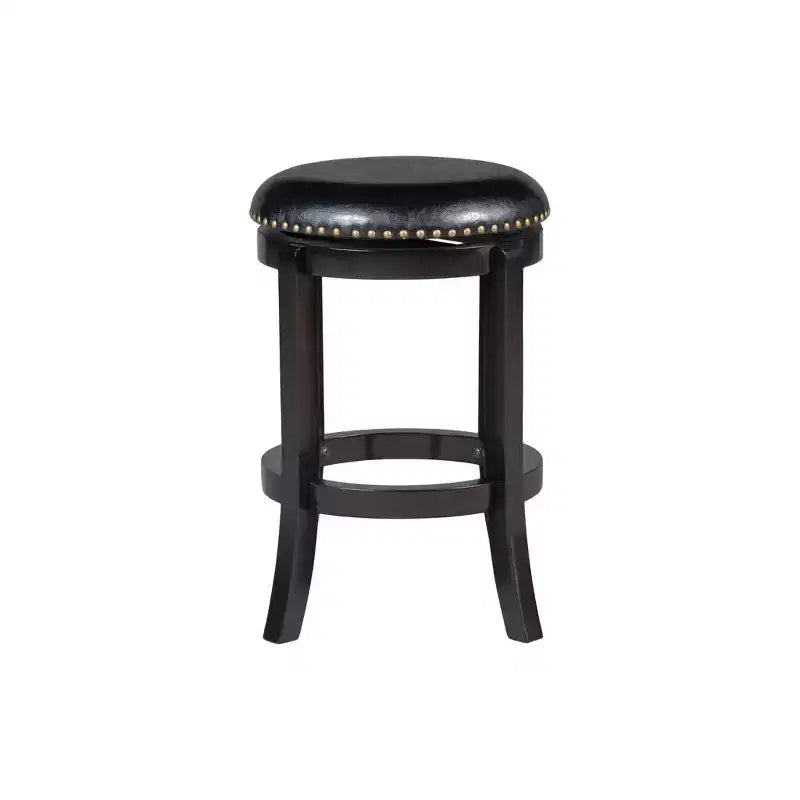 Black Swivel Backless Counter Height Bar Stool, Faux Leather, Nailhead Trim, Seats 1