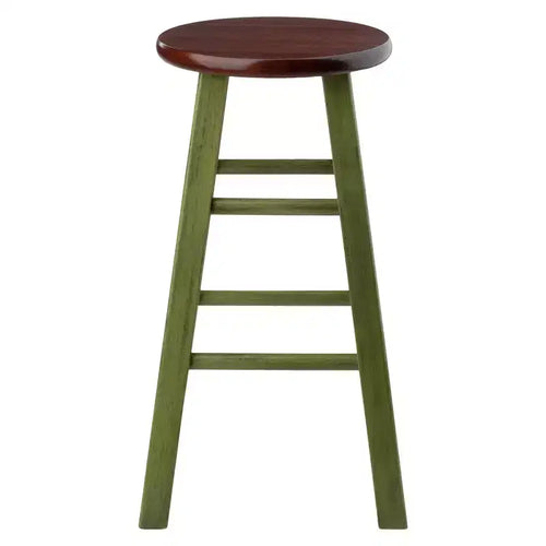 24" Round Backless Counter Stool, Rustic Green & Brown, Seats 1