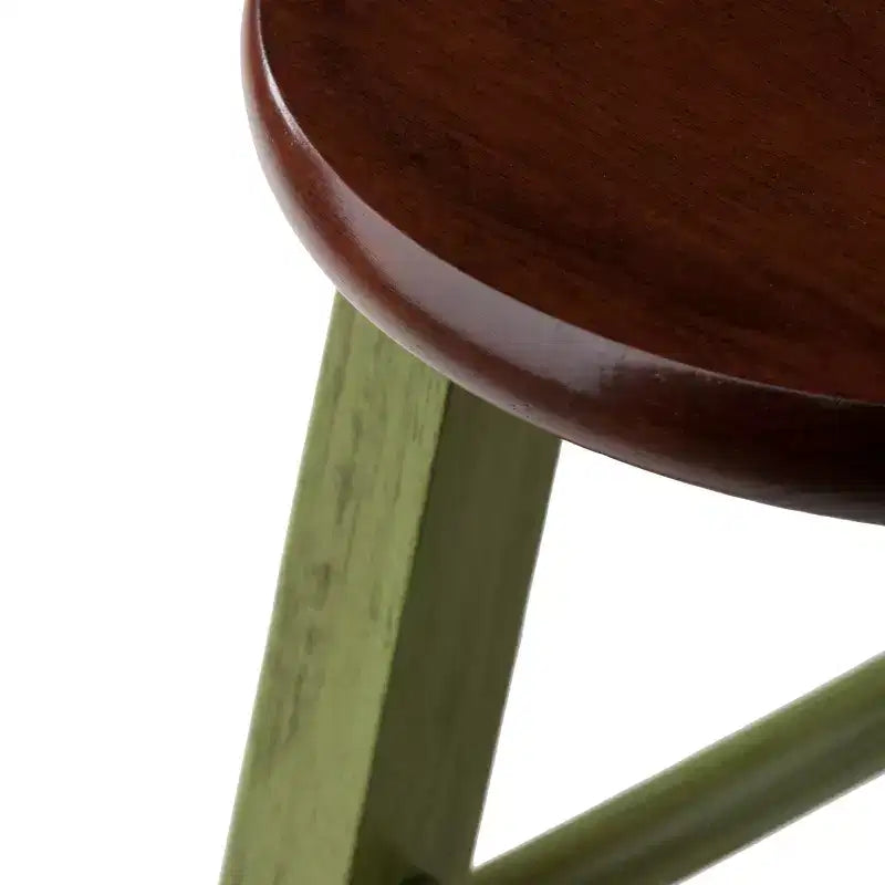 24" Round Backless Counter Stool, Rustic Green & Brown, Seats 1