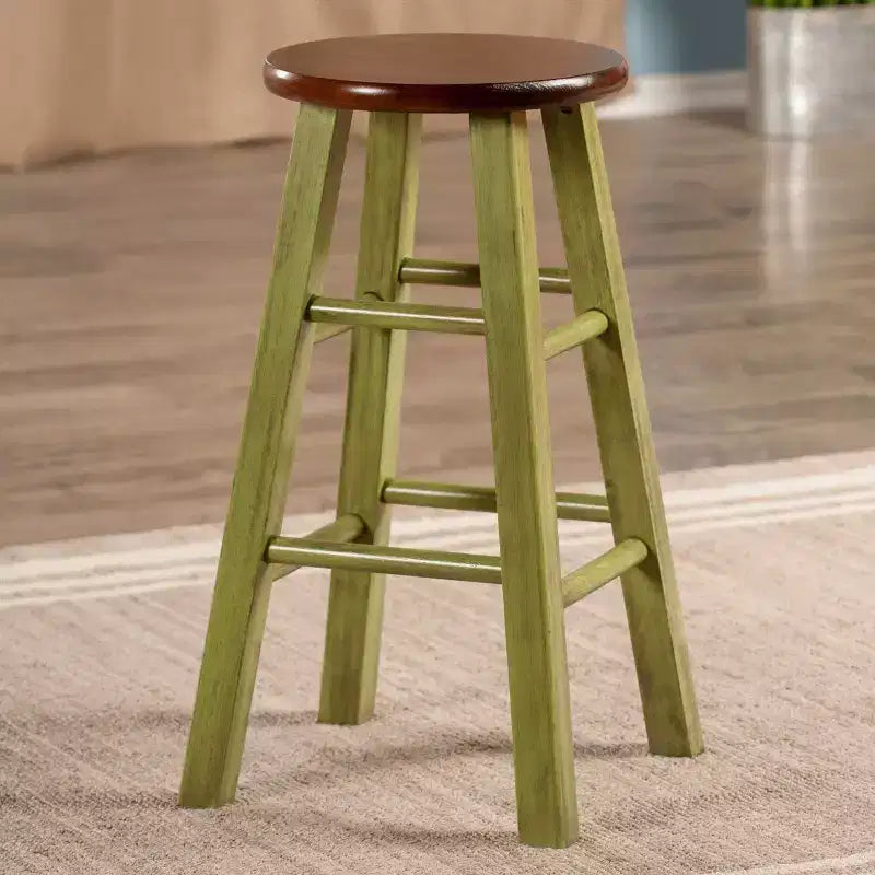 24" Round Backless Counter Stool, Rustic Green & Brown, Seats 1