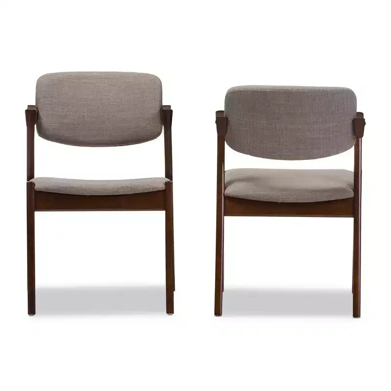 Set of 2 Light Gray & Walnut Brown Mid-Century Dining Armchairs