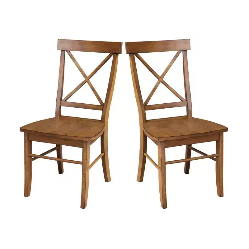 Pecan X-Back Solid Wood Dining Chair, Set of 2