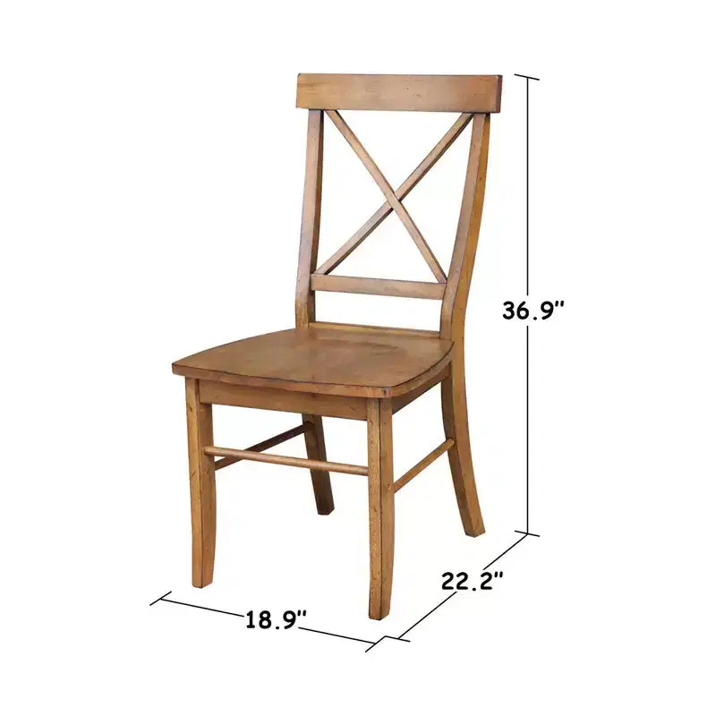 Pecan X-Back Solid Wood Dining Chair, Set of 2