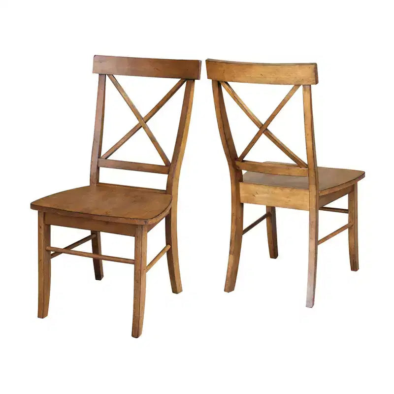 Pecan X-Back Solid Wood Dining Chair, Set of 2
