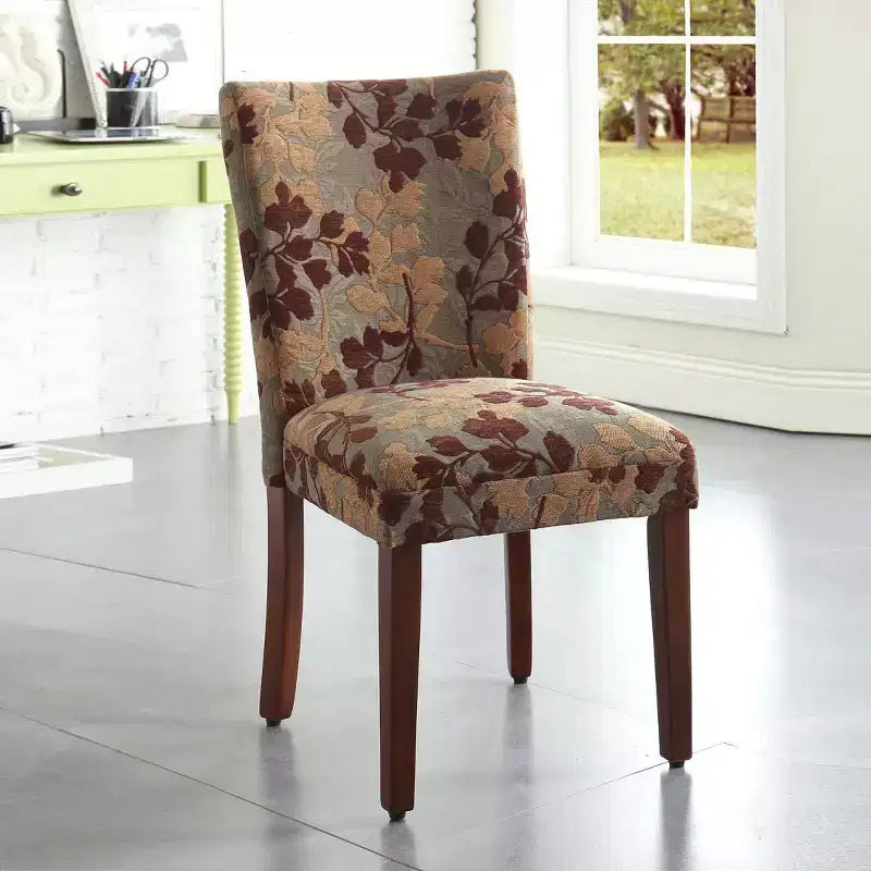 Brown Floral Jacquard Parsons Dining Chair, Armless High Back, Seats 1