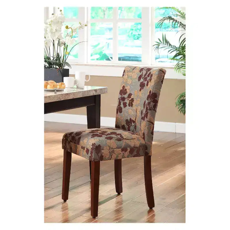 Brown Floral Jacquard Parsons Dining Chair, Armless High Back, Seats 1