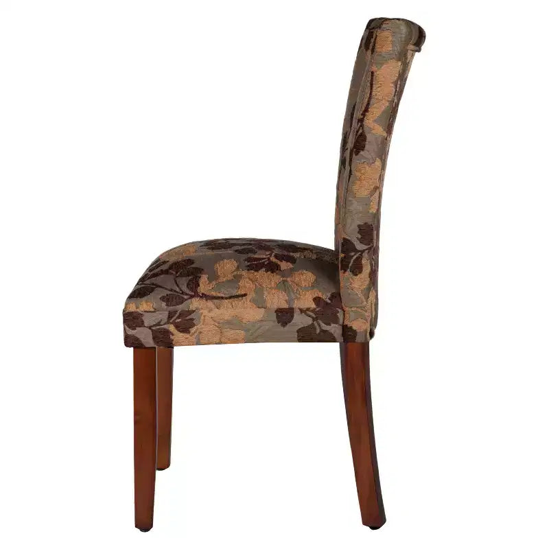 Brown Floral Jacquard Parsons Dining Chair, Armless High Back, Seats 1