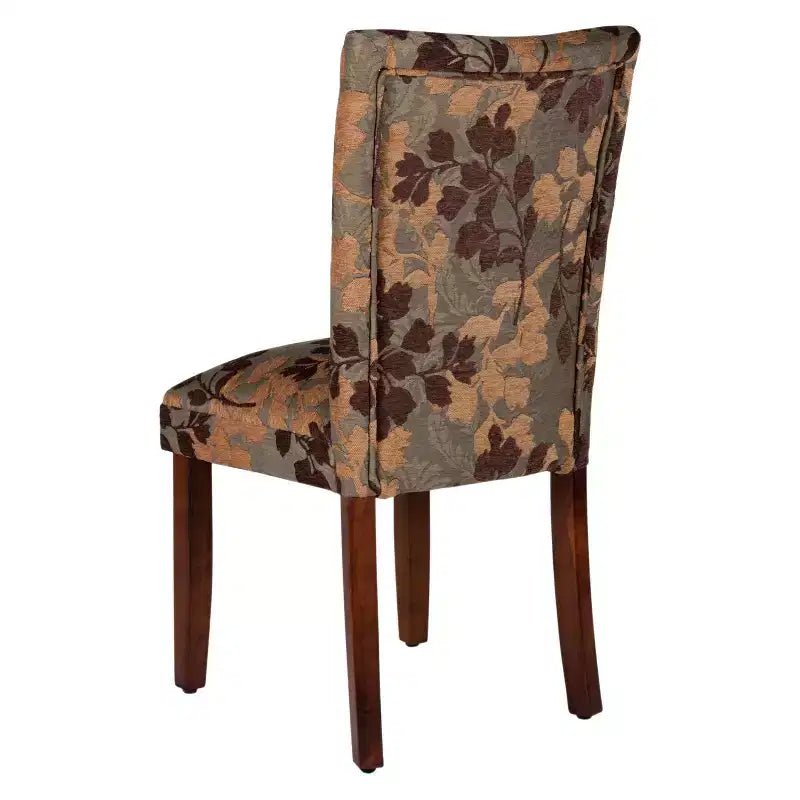 Brown Floral Jacquard Parsons Dining Chair, Armless High Back, Seats 1