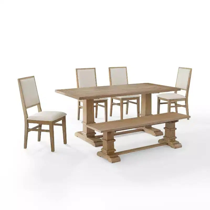 4pc Joanna Dining Set with Bench and 4 Upholstered Chairs Rustic Brown - Crosley