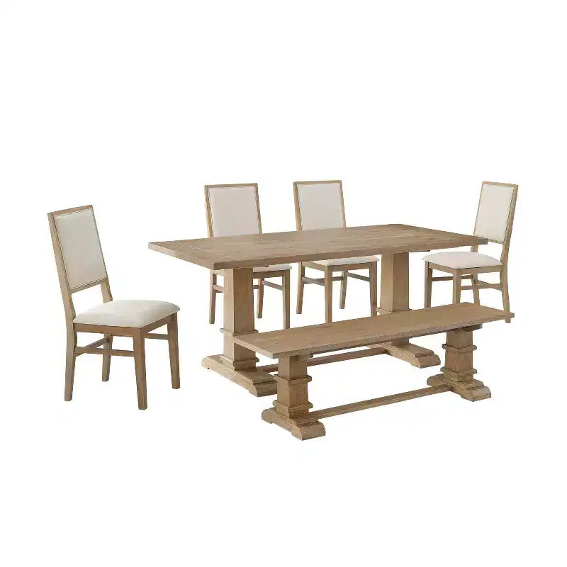 Ensemble repas 4 pièces Joanna avec banc et 4 chaises rembourrées, marron rustique - Crosley