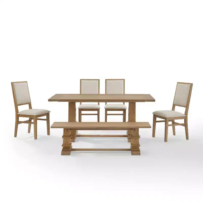 Ensemble repas 4 pièces Joanna avec banc et 4 chaises rembourrées, marron rustique - Crosley