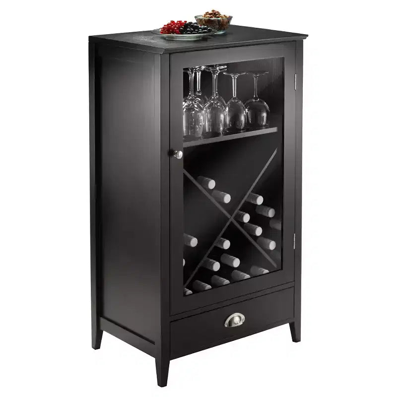 X-Panel Wine Cabinet, Espresso, Holds 20 Bottles, 1-Person Assembly