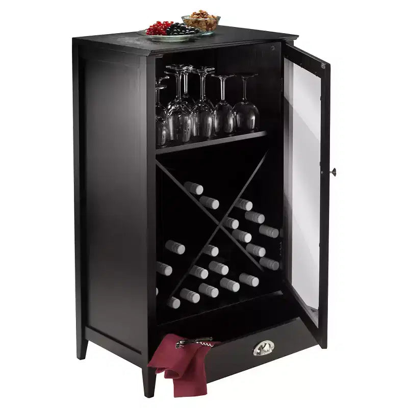 X-Panel Wine Cabinet, Espresso, Holds 20 Bottles, 1-Person Assembly