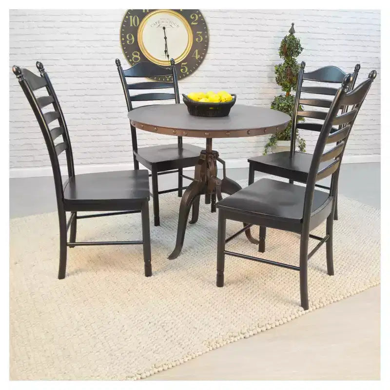 Gray Round Adjustable Crank Dining Table, Seats 4