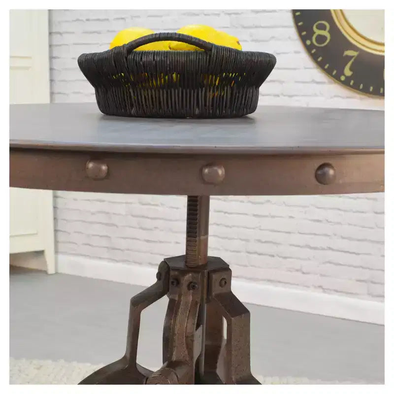 Gray Round Adjustable Crank Dining Table, Seats 4