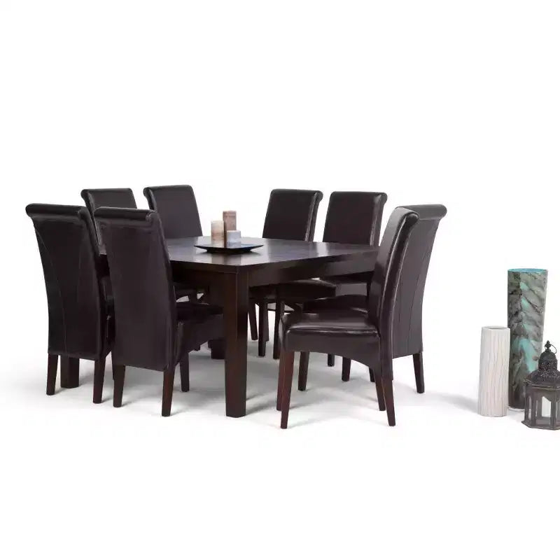 Ensemble de salle à manger 9 pièces Franklin en bois massif marron - WyndenHall : Table carrée, 8 chaises Parsons