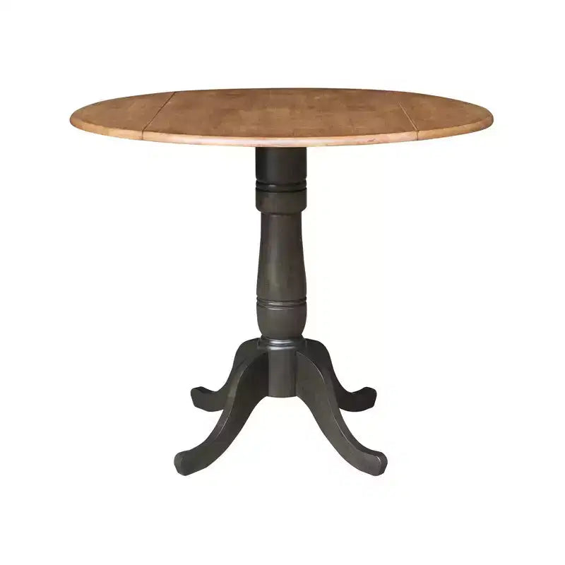Table de salle à manger 3 pièces de 42 po ronde, à abattants doubles, hauteur comptoir, avec 2 tabourets à dossier ajouré Noyer/Charbon délavé - International Concepts
