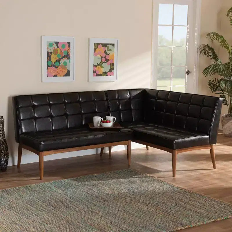 Ensemble banquette d'angle repas 2 éléments en bois Sanford marron - Baxton Studio