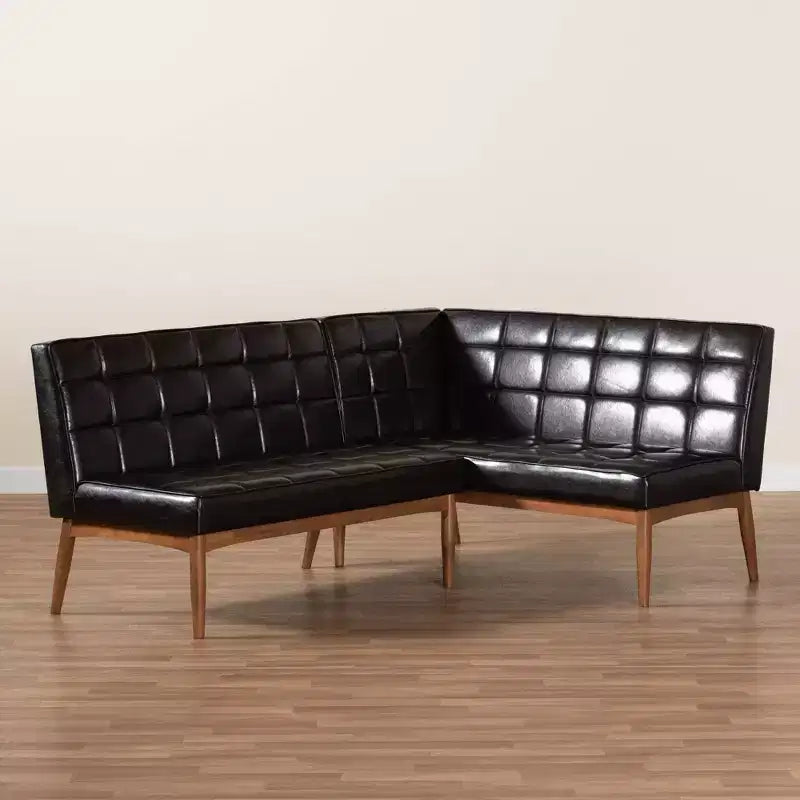 Ensemble banquette d'angle repas 2 éléments en bois Sanford marron - Baxton Studio