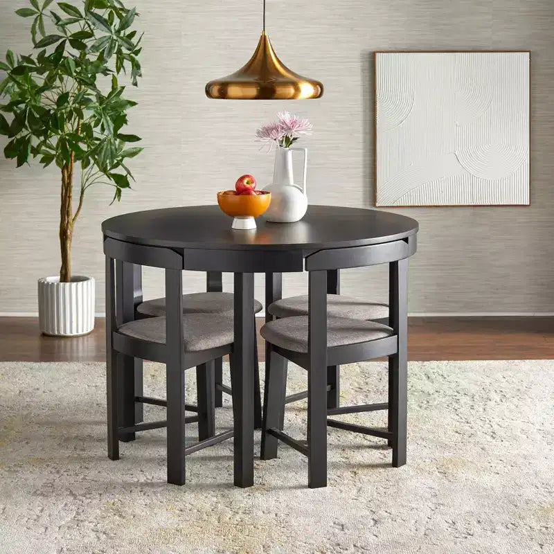 Ensemble de salle à manger rond 5 pièces Buylateral Regent Space Saving 41,3" noir